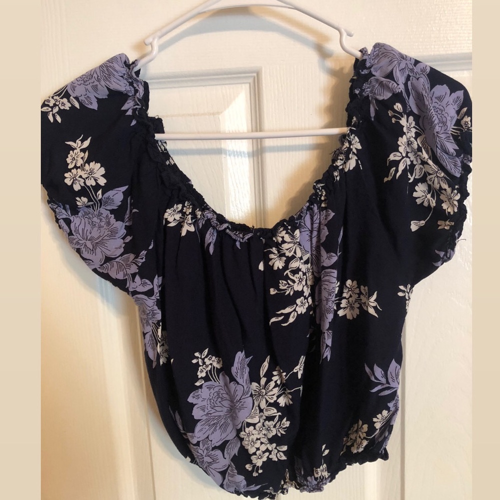 blue floral off the shoulder